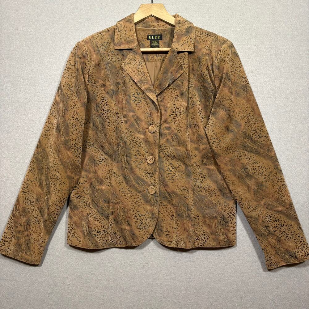 ELCC Womens Natural Print Blazer Jacket M Boho Abstract Artsy‎ Statement Western